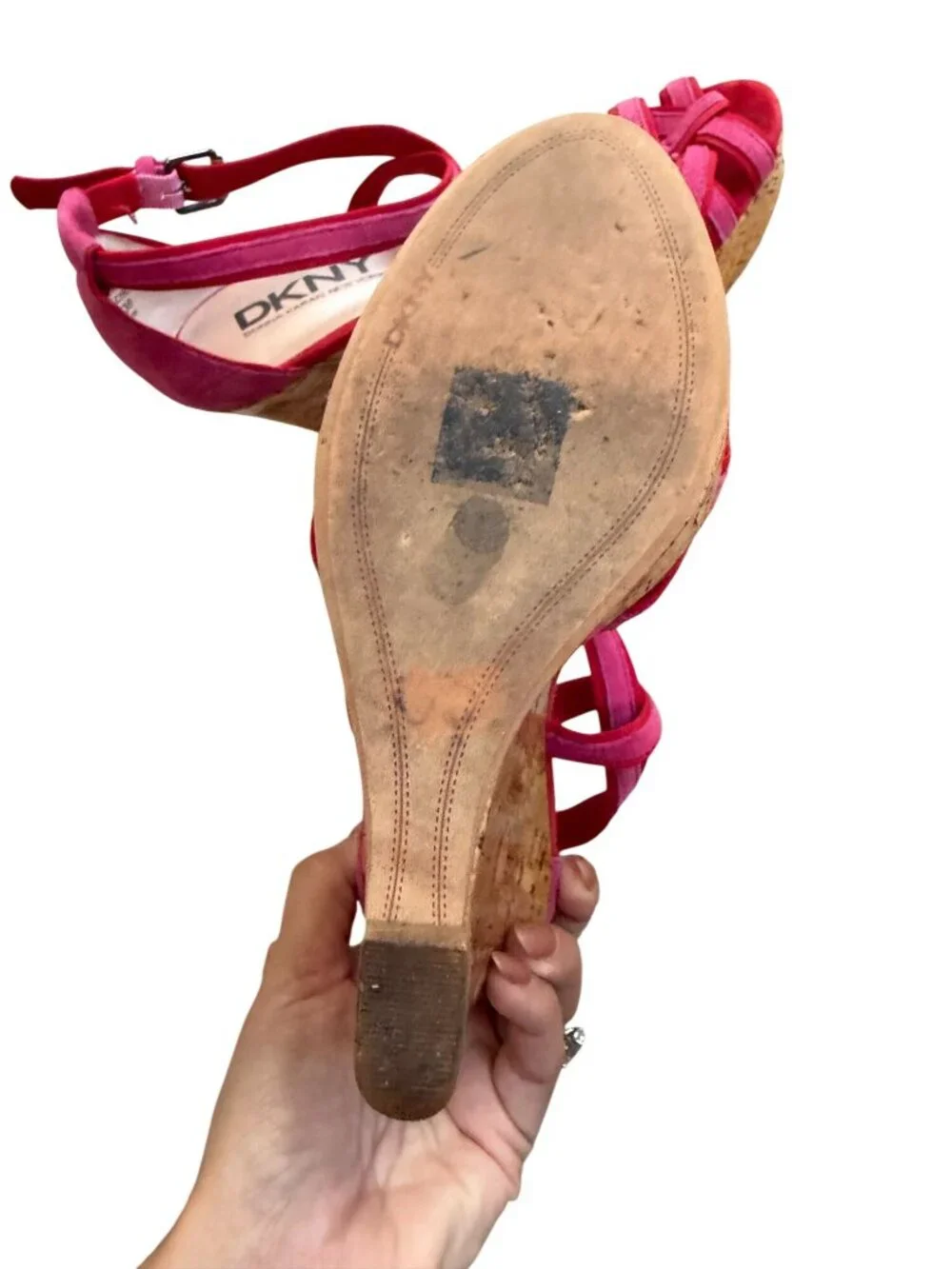 DKNY Pink Cork Wedge Sandals